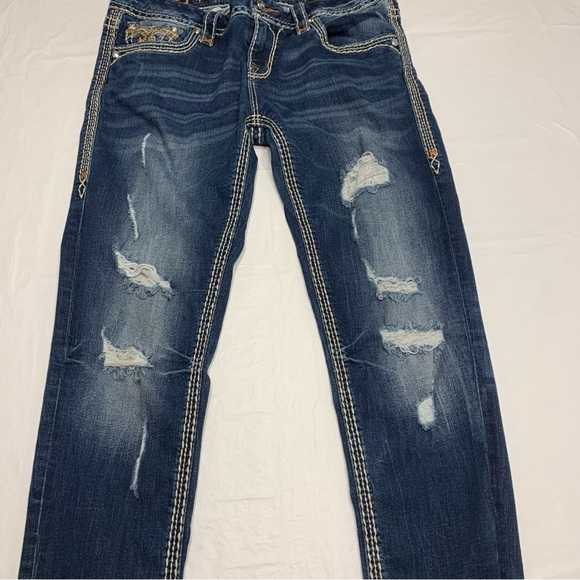 Rock Revival Boris Skinny Embroidered Distressed Skinny Jeans Women’s 30 - Picture 4 of 12